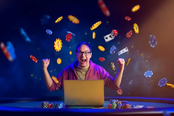 A person using their device against a moody casino-themed background, illustrating the smooth re-entry process at ALWAFA.